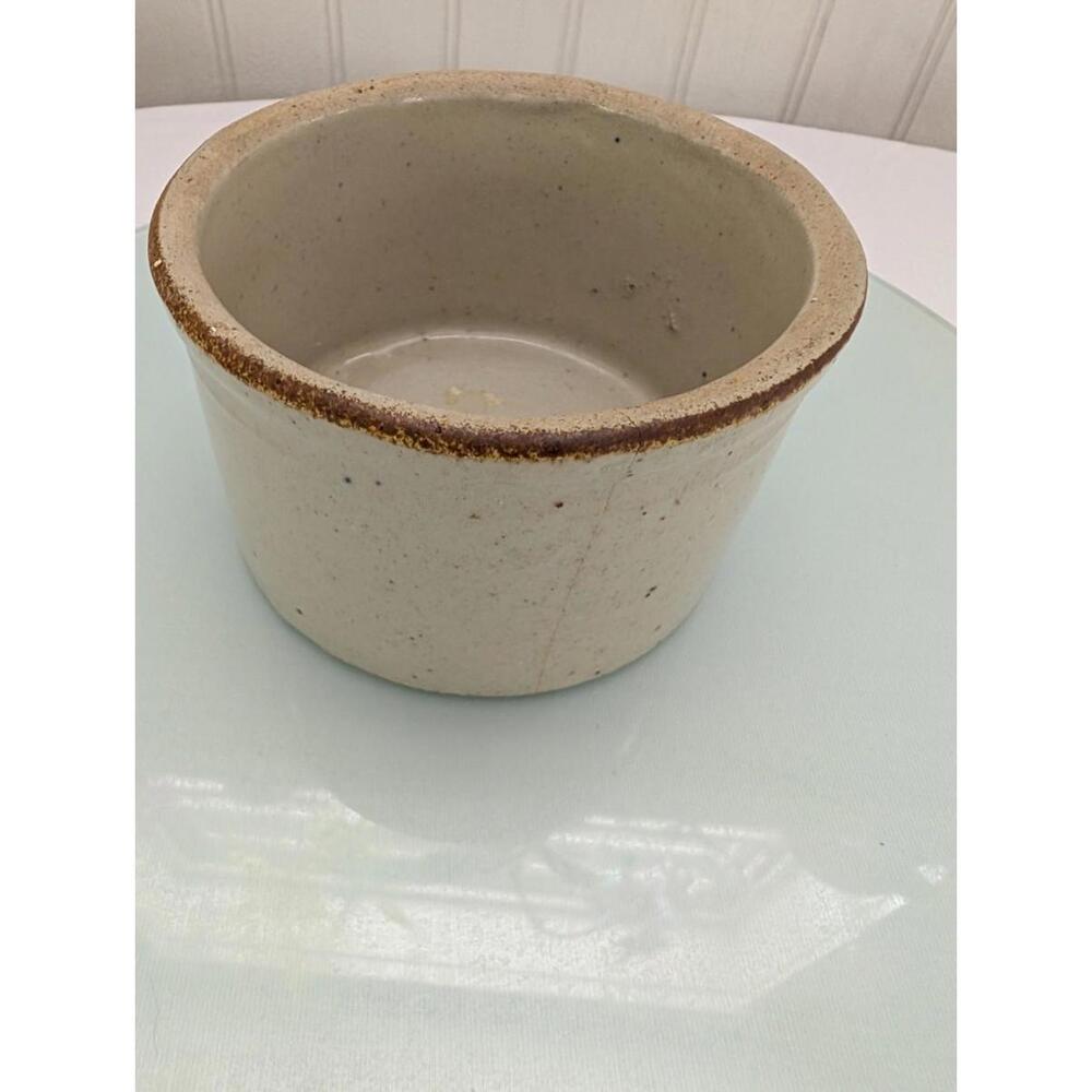 Antique Stoneware Concave Beige Crock 4 3/8" H - Picture 2 of 6